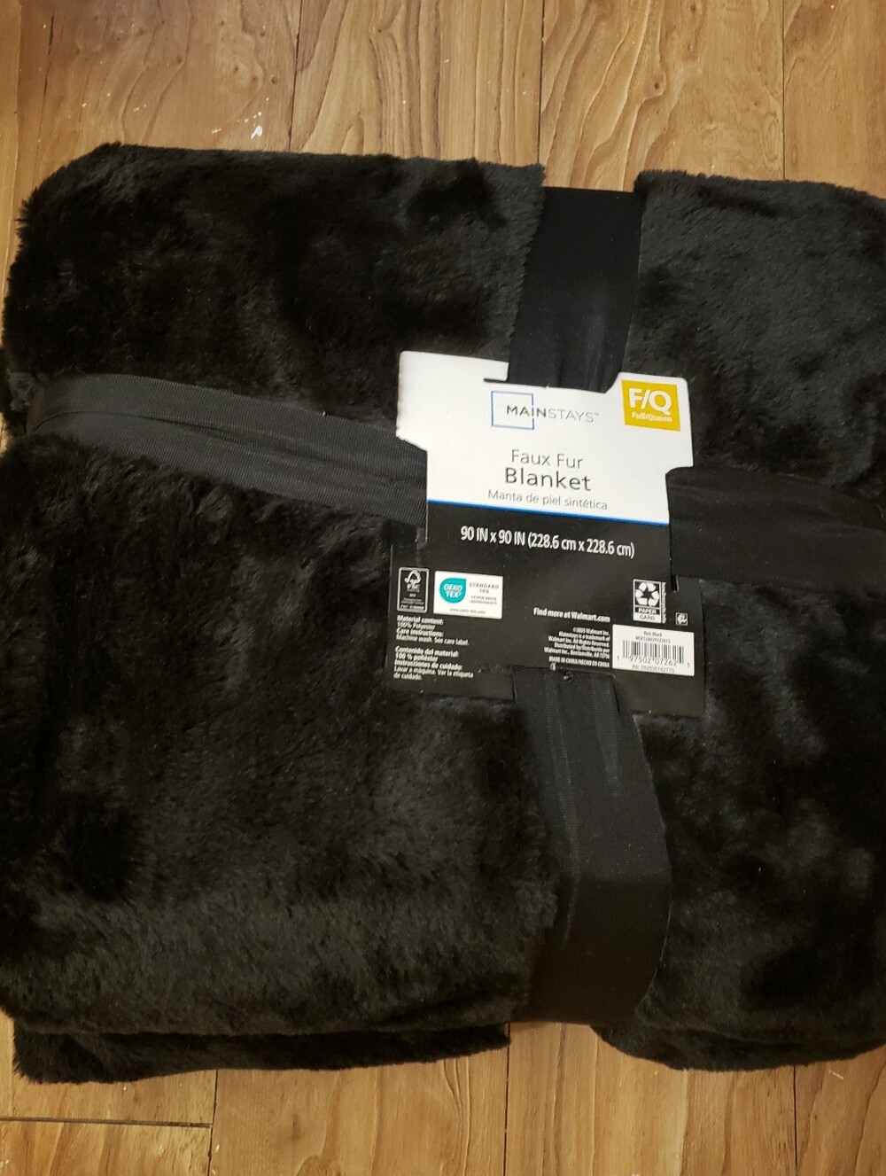 Mainstays Black Faux Fur Plush Throw Blanket